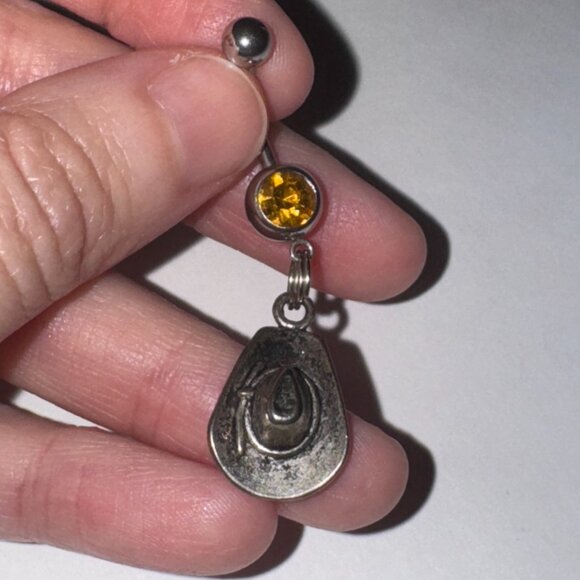 Hat Dangle Belly ring with Topaz Orange Gem - Picture 7 of 8